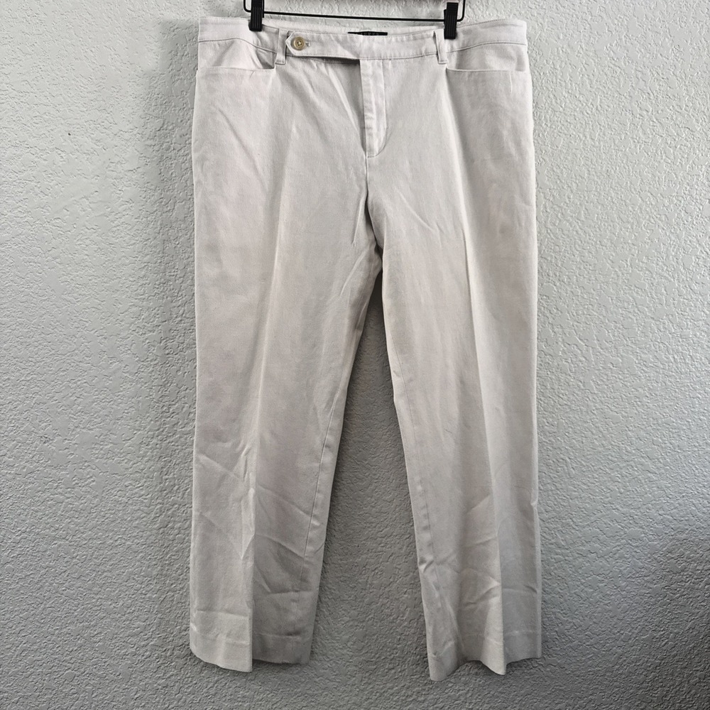 Ralph Lauren Adele Pants  Off White Cropped High Waist Stretch Women's Size 16